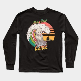 Play Dead Later - Swaggy opossum surfing on a trash can lid | swag Long Sleeve T-Shirt